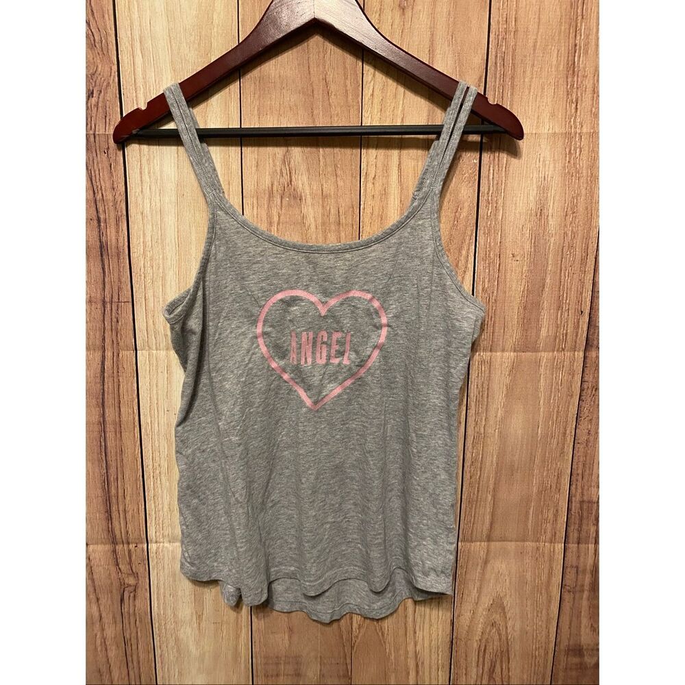 Victoria's Secret Small Angel grey pink heart double strap tank top Y2K